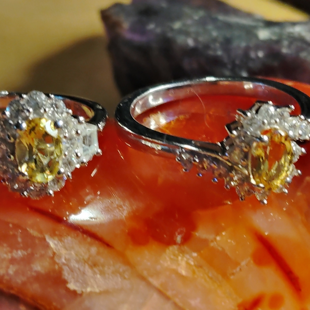 BRAZILIAN BERYL GEMSTONE & ZIRCON, STERLING RING (S). -SZ-6.  2-AVAILABLE